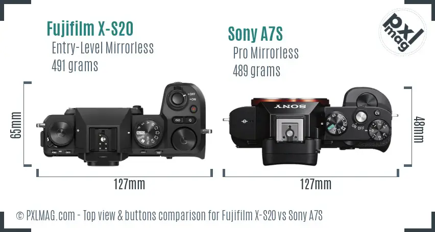 Fujifilm X-S20 vs Sony A7S top view buttons comparison