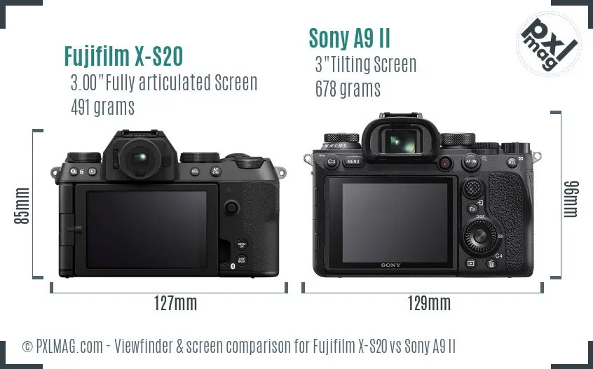 Fujifilm X-S20 vs Sony A9 II Screen and Viewfinder comparison