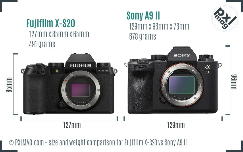 Fujifilm X-S20 vs Sony A9 II size comparison