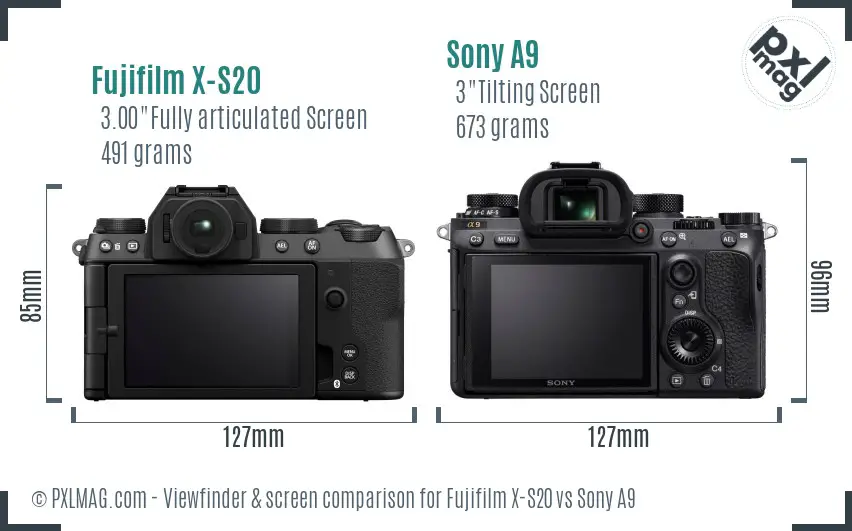 Fujifilm X-S20 vs Sony A9 Screen and Viewfinder comparison