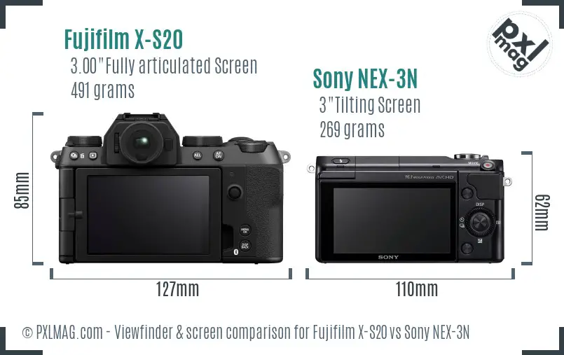 Fujifilm X-S20 vs Sony NEX-3N Screen and Viewfinder comparison