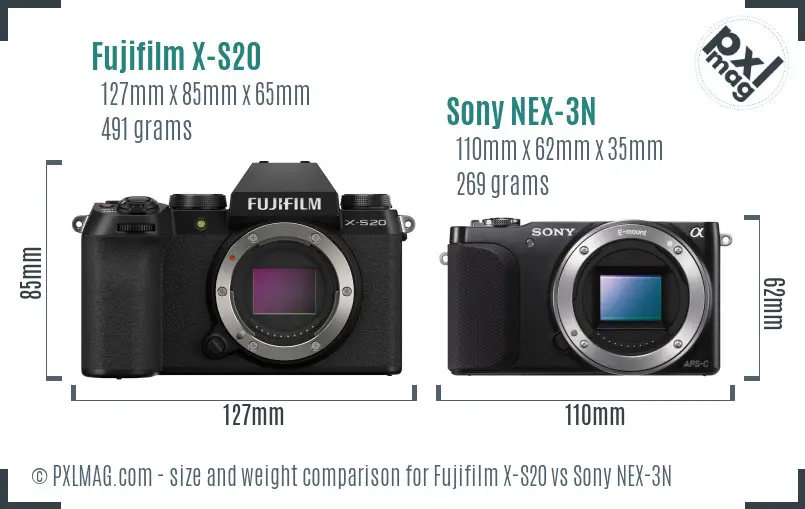 Fujifilm X-S20 vs Sony NEX-3N size comparison
