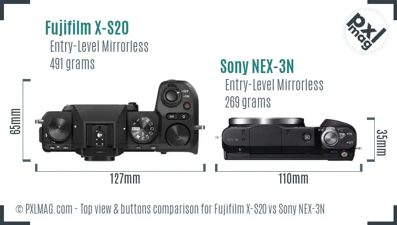 Fujifilm X-S20 vs Sony NEX-3N top view buttons comparison