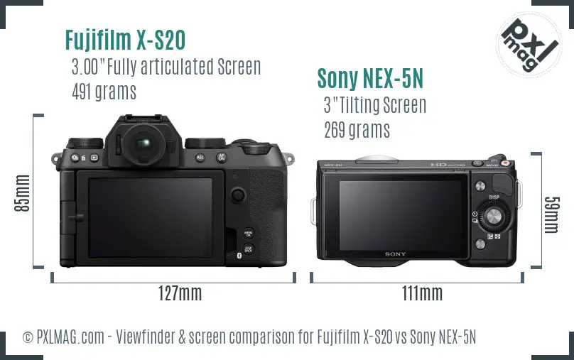 Fujifilm X-S20 vs Sony NEX-5N Screen and Viewfinder comparison