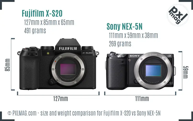 Fujifilm X-S20 vs Sony NEX-5N size comparison
