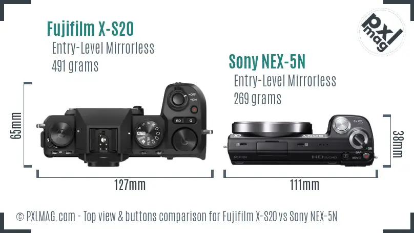 Fujifilm X-S20 vs Sony NEX-5N top view buttons comparison