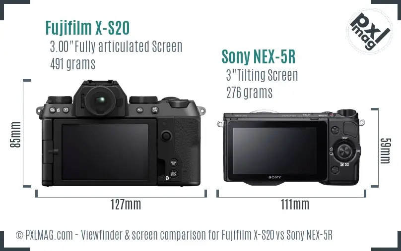 Fujifilm X-S20 vs Sony NEX-5R Screen and Viewfinder comparison