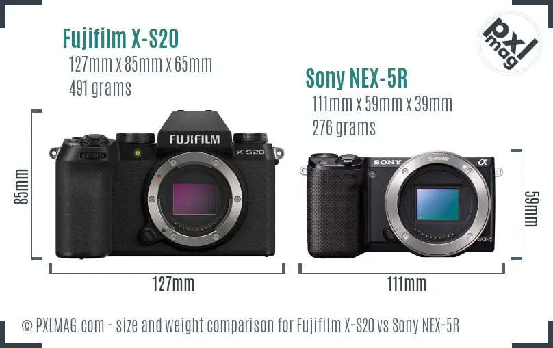 Fujifilm X-S20 vs Sony NEX-5R size comparison