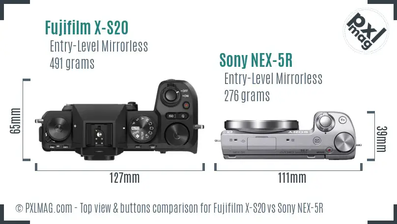 Fujifilm X-S20 vs Sony NEX-5R top view buttons comparison