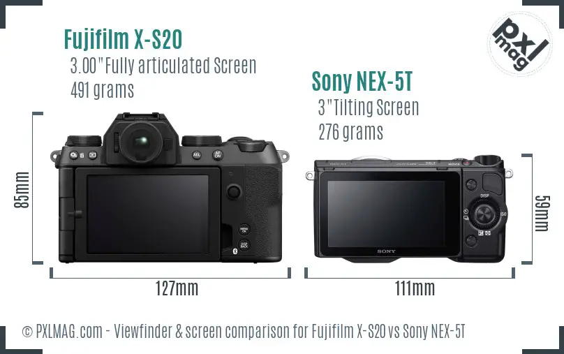 Fujifilm X-S20 vs Sony NEX-5T Screen and Viewfinder comparison