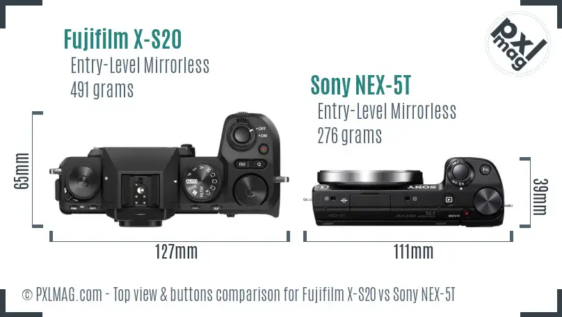 Fujifilm X-S20 vs Sony NEX-5T top view buttons comparison