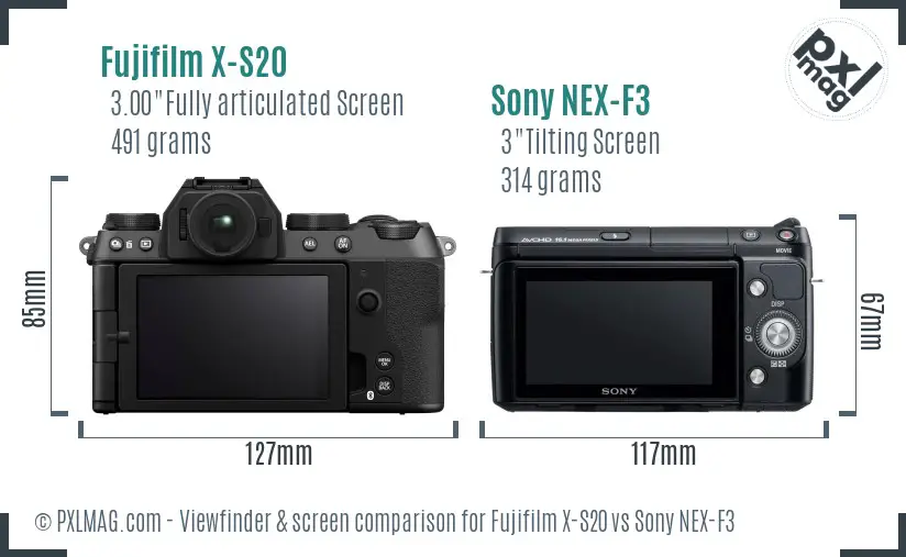 Fujifilm X-S20 vs Sony NEX-F3 Screen and Viewfinder comparison
