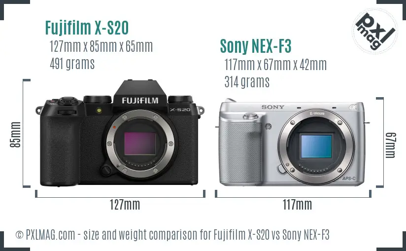 Fujifilm X-S20 vs Sony NEX-F3 size comparison