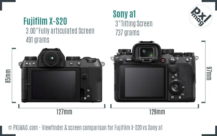 Fujifilm X-S20 vs Sony a1 Screen and Viewfinder comparison