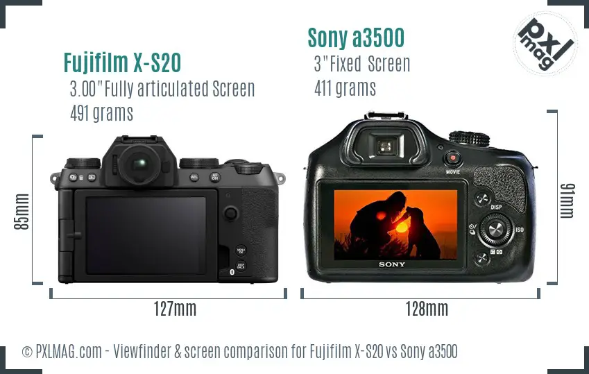 Fujifilm X-S20 vs Sony a3500 Screen and Viewfinder comparison