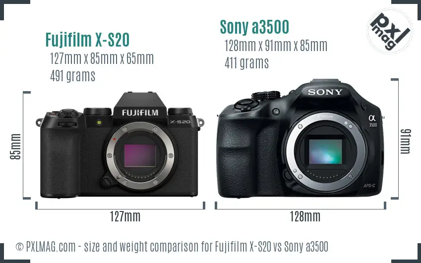 Fujifilm X-S20 vs Sony a3500 size comparison