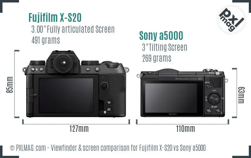 Fujifilm X-S20 vs Sony a5000 Screen and Viewfinder comparison