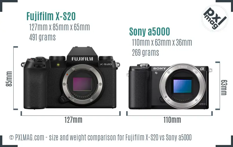 Fujifilm X-S20 vs Sony a5000 size comparison