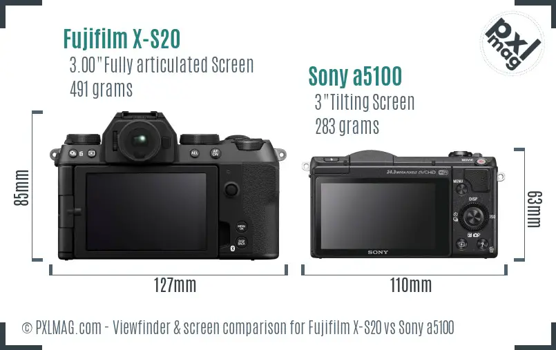 Fujifilm X-S20 vs Sony a5100 Screen and Viewfinder comparison