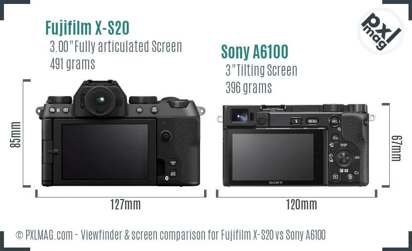Fujifilm X-S20 vs Sony A6100 Screen and Viewfinder comparison Fujifilm X-S20 vs Sony A6100 Screen and Viewfinder comparison