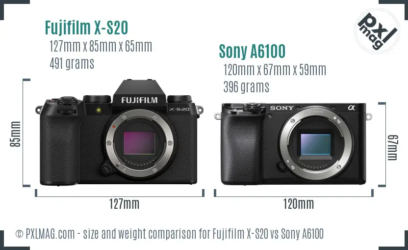 Fujifilm X-S20 vs Sony A6100 size comparison Fujifilm X-S20 vs Sony A6100 size comparison