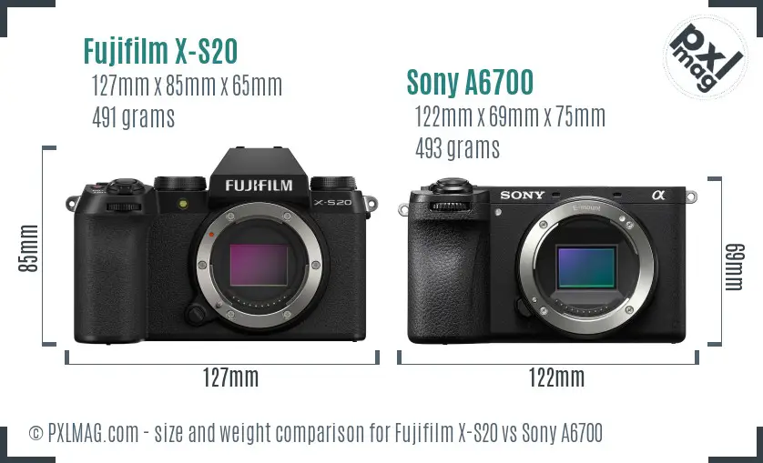 Fujifilm X-S20 vs Sony A6700 size comparison Fujifilm X-S20 vs Sony A6700 size comparison