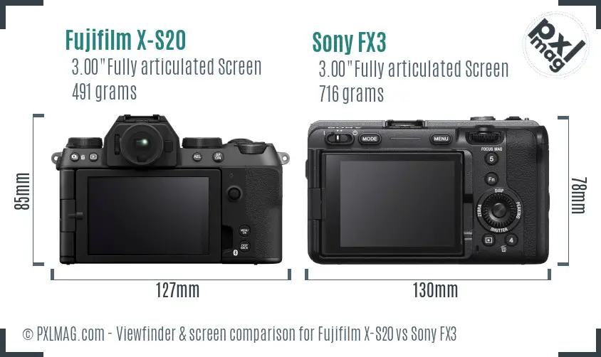 Fujifilm X-S20 vs Sony FX3 Screen and Viewfinder comparison Fujifilm X-S20 vs Sony FX3 Screen and Viewfinder comparison