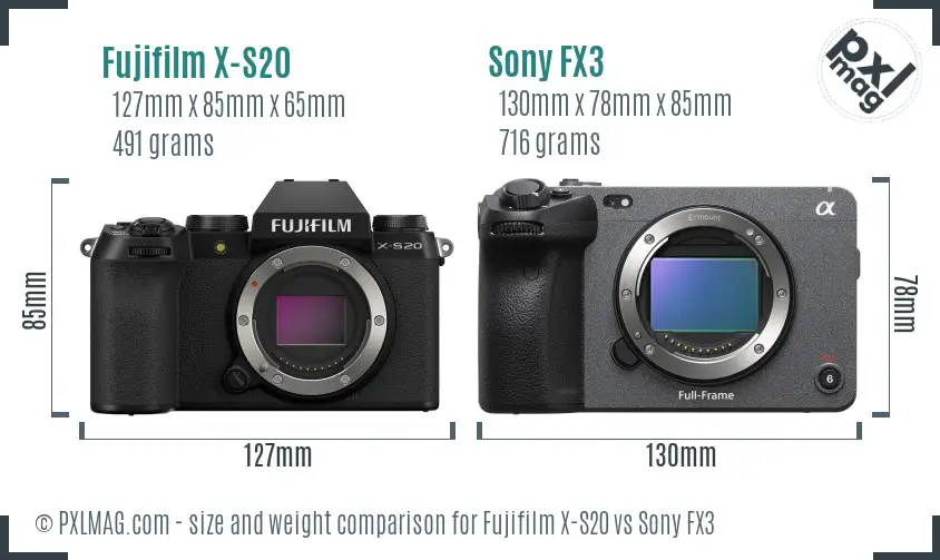 Fujifilm X-S20 vs Sony FX3 size comparison Fujifilm X-S20 vs Sony FX3 size comparison