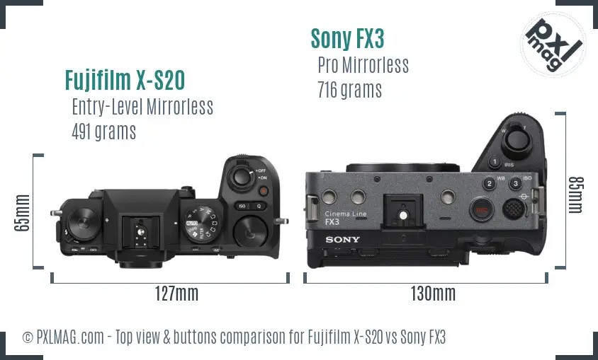 Fujifilm X-S20 vs Sony FX3 top view buttons comparison Fujifilm X-S20 vs Sony FX3 top view buttons comparison