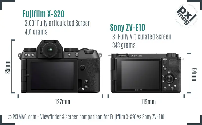Fujifilm X-S20 vs Sony ZV-E10 Screen and Viewfinder comparison