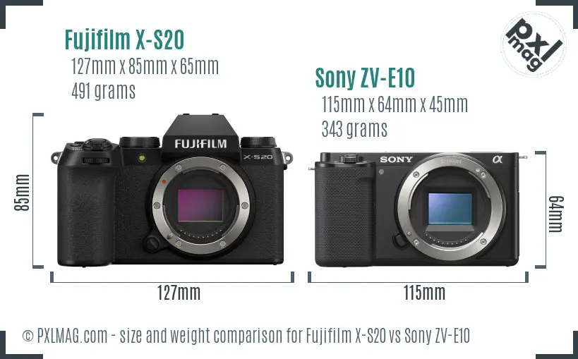 Fujifilm X-S20 vs Sony ZV-E10 size comparison