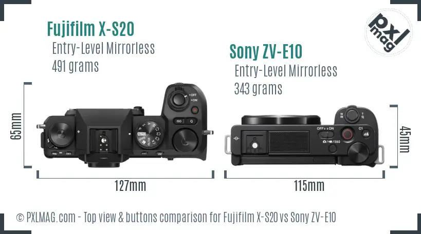 Fujifilm X-S20 vs Sony ZV-E10 top view buttons comparison
