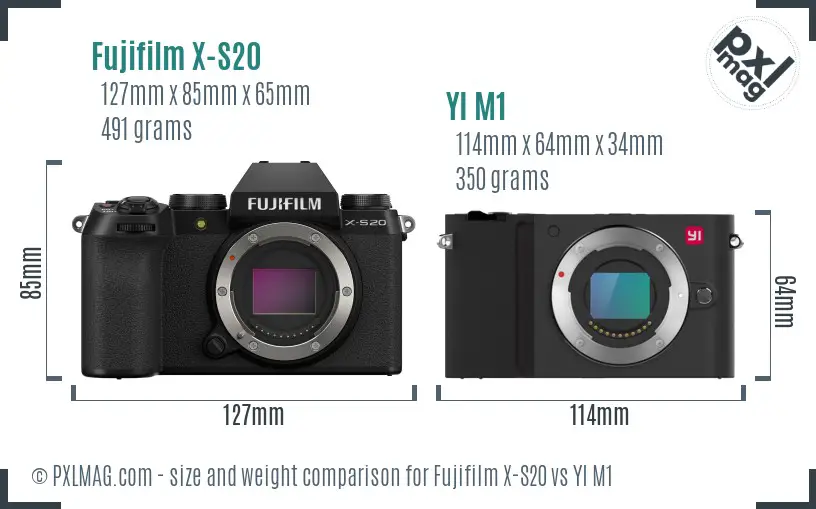 Fujifilm X-S20 vs YI M1 size comparison