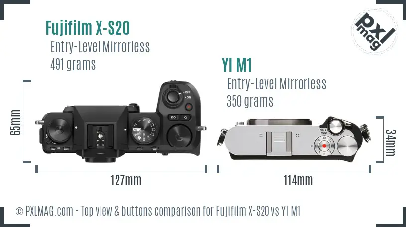 Fujifilm X-S20 vs YI M1 top view buttons comparison
