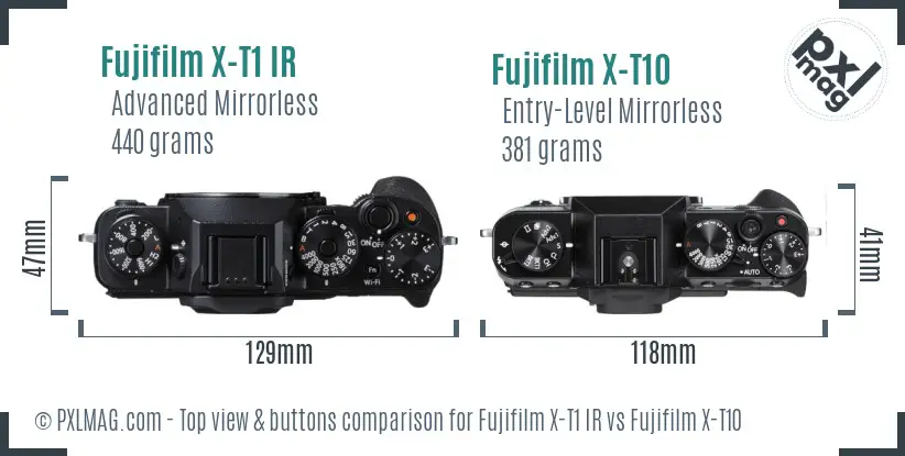 Fujifilm X-T1 IR vs Fujifilm X-T10 top view buttons comparison