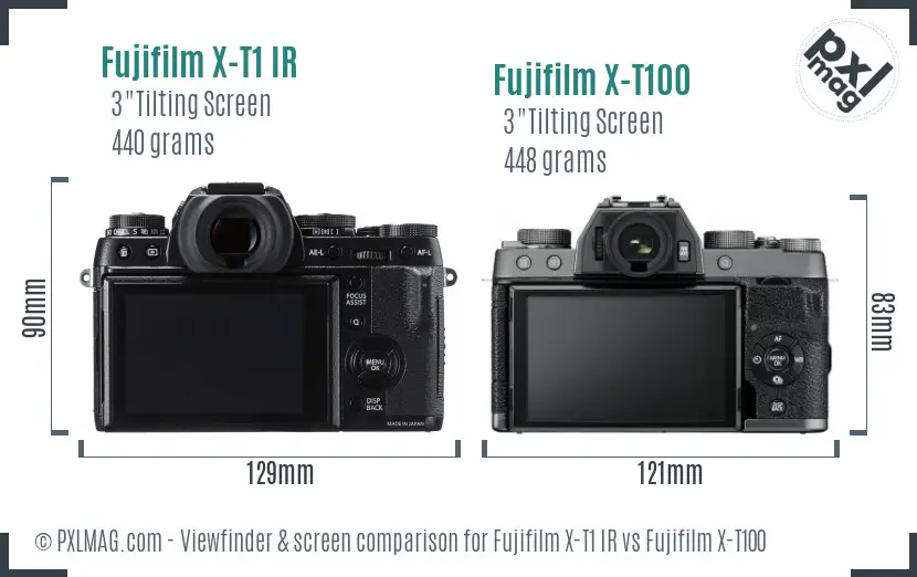 Fujifilm X-T1 IR vs Fujifilm X-T100 Screen and Viewfinder comparison