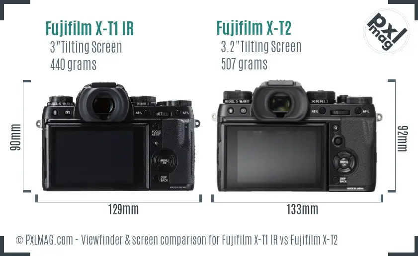 Fujifilm X-T1 IR vs Fujifilm X-T2 Screen and Viewfinder comparison