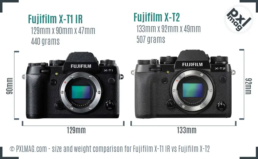 Fujifilm X-T1 IR vs Fujifilm X-T2 size comparison