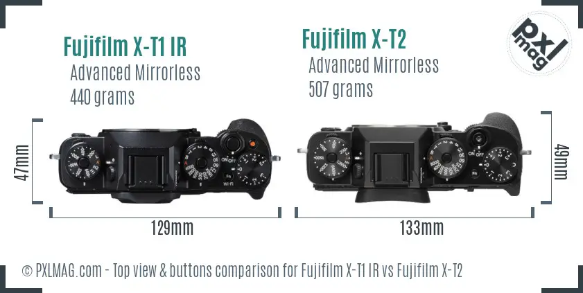 Fujifilm X-T1 IR vs Fujifilm X-T2 top view buttons comparison