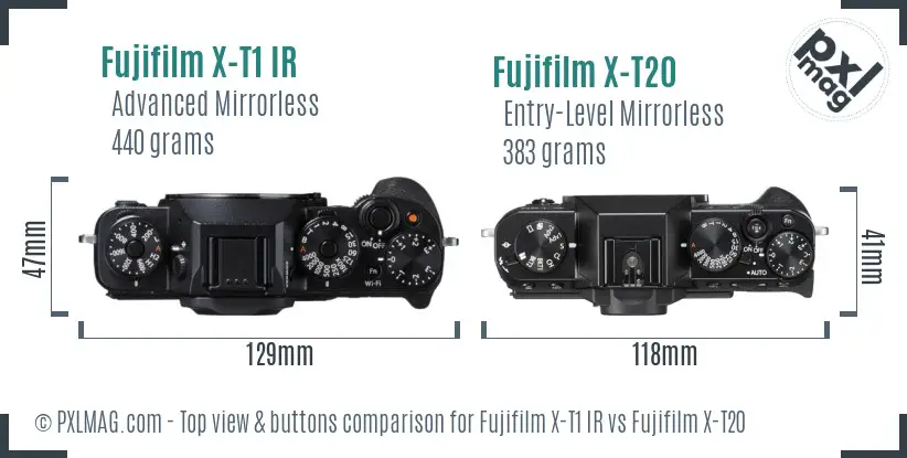 Fujifilm X-T1 IR vs Fujifilm X-T20 top view buttons comparison