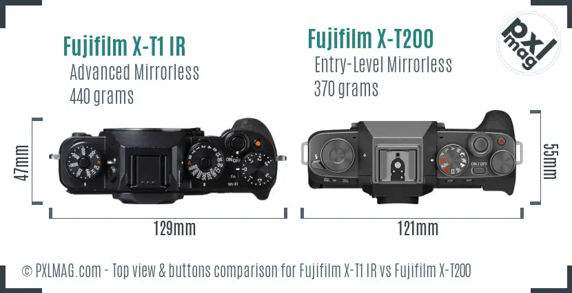 Fujifilm X-T1 IR vs Fujifilm X-T200 top view buttons comparison