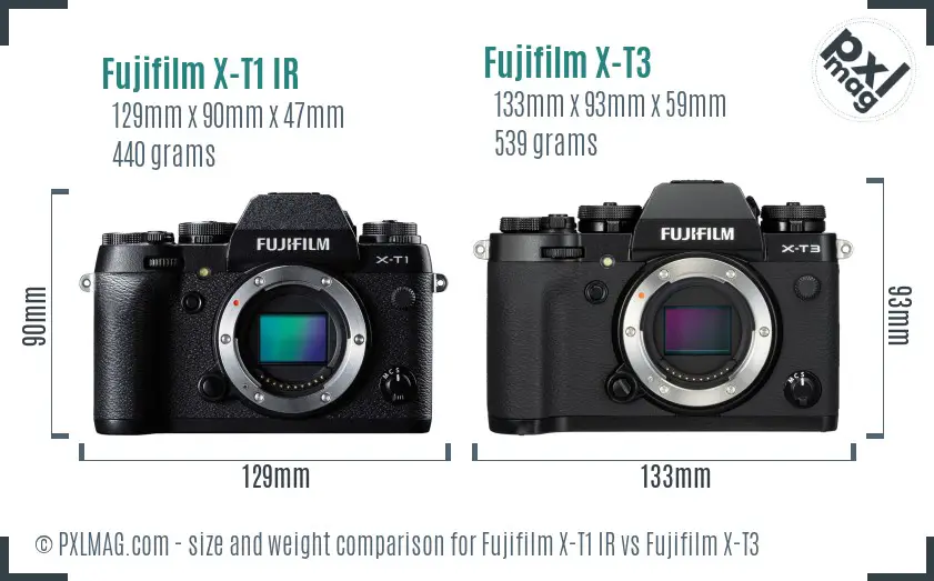 Fujifilm X-T1 IR vs Fujifilm X-T3 size comparison