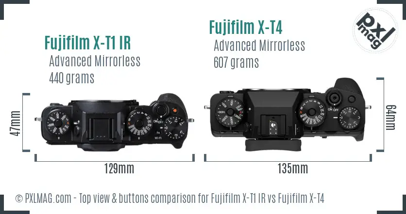 Fujifilm X-T1 IR vs Fujifilm X-T4 top view buttons comparison
