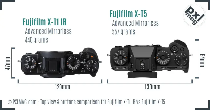 Fujifilm X-T1 IR vs Fujifilm X-T5 top view buttons comparison