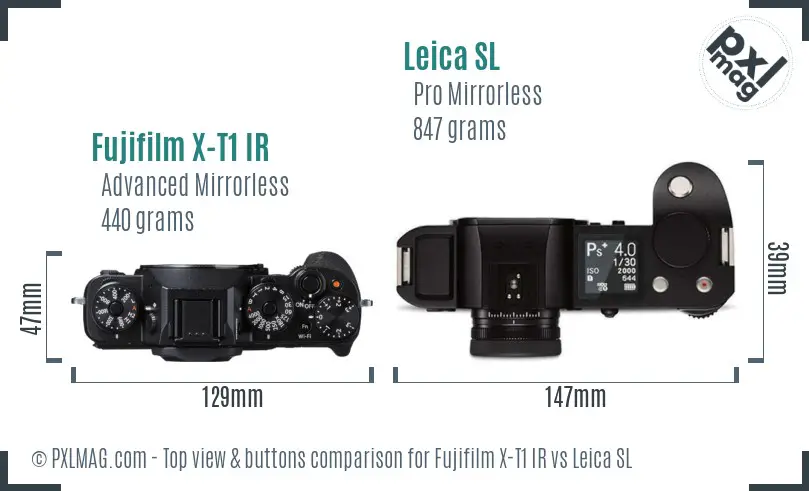 Fujifilm X-T1 IR vs Leica SL top view buttons comparison
