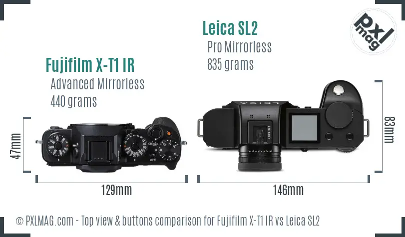 Fujifilm X-T1 IR vs Leica SL2 top view buttons comparison