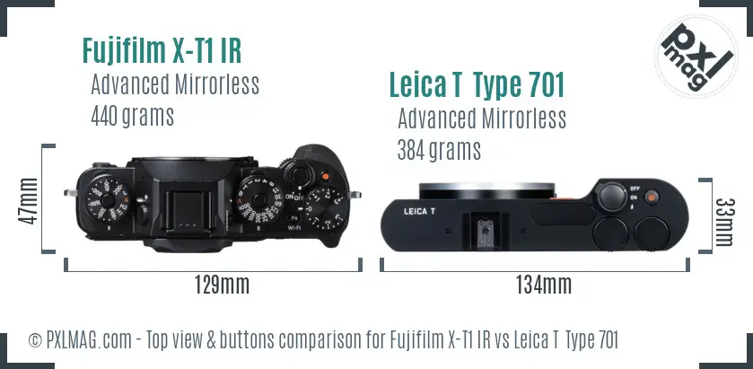 Fujifilm X-T1 IR vs Leica T  Type 701 top view buttons comparison