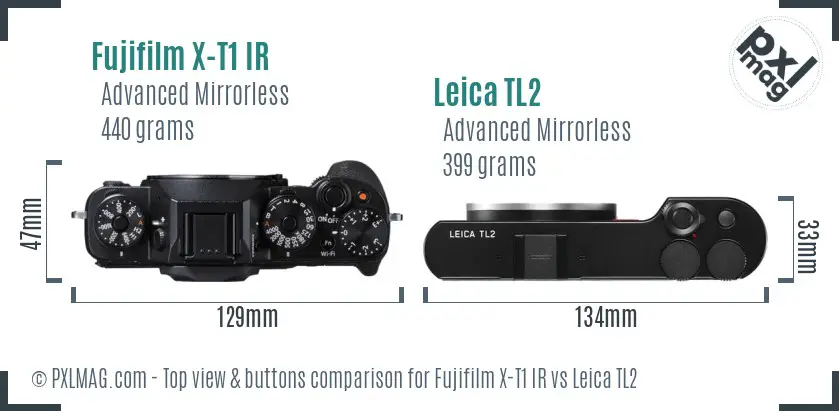 Fujifilm X-T1 IR vs Leica TL2 top view buttons comparison