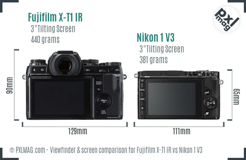 Fujifilm X-T1 IR vs Nikon 1 V3 Screen and Viewfinder comparison