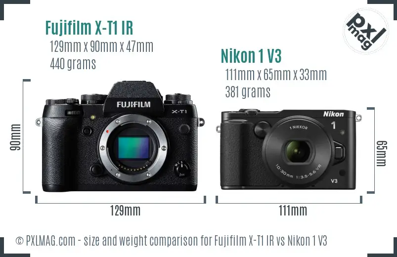 Fujifilm X-T1 IR vs Nikon 1 V3 size comparison